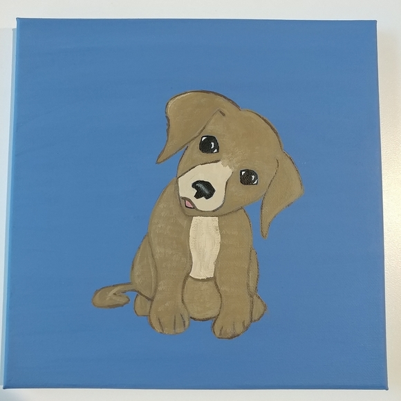 Handmade Puppy Dog Painting Canvas 10"x10" Wall Art Decor - Picture 1 of 12